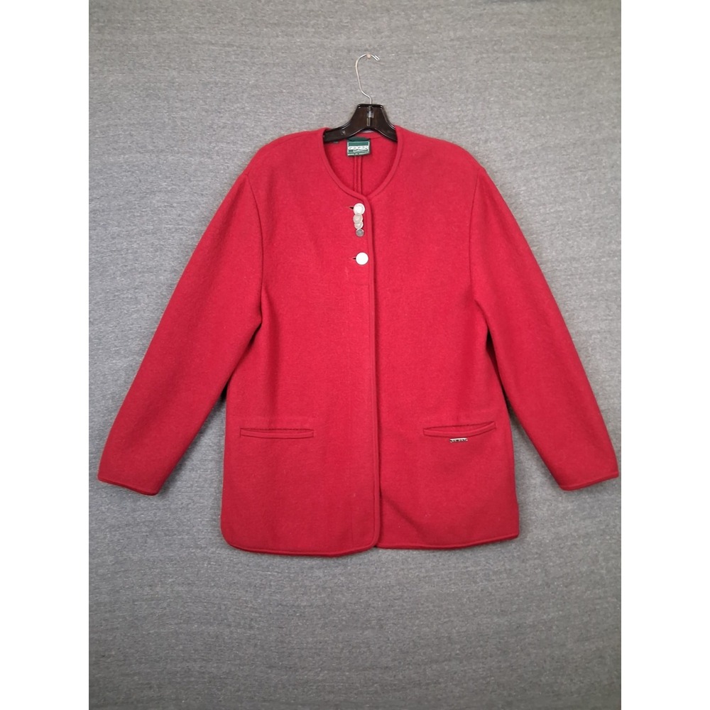VTG Geiger Womens Jacket L 42 Red 100% Wool Austria Elevated Capsule Old Money